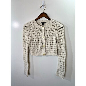 Club Monaco Women's Angora Wool Crochet Cropped Cardigan Size S/P Cream Cottage